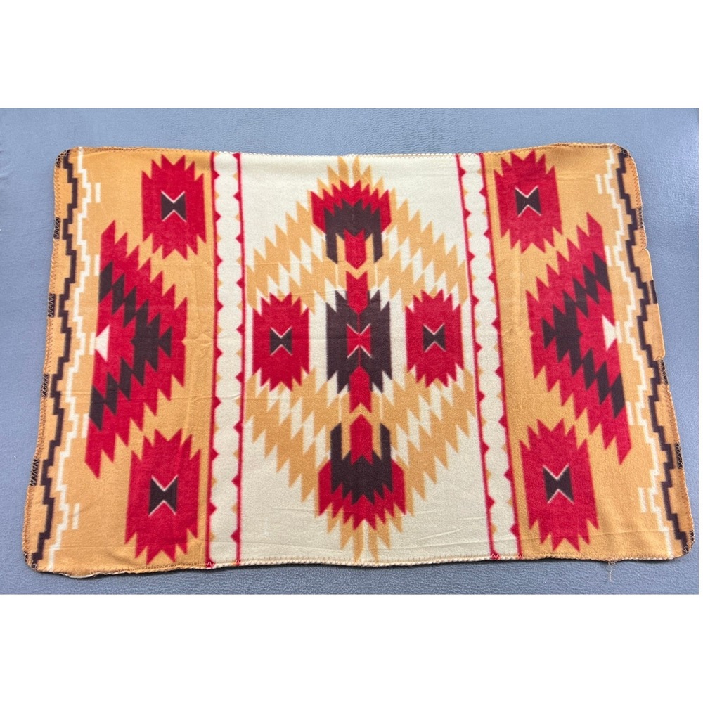 St Labre Indian School Southwestern Aztec Fleece Throw Blanket Red Tan 47x32